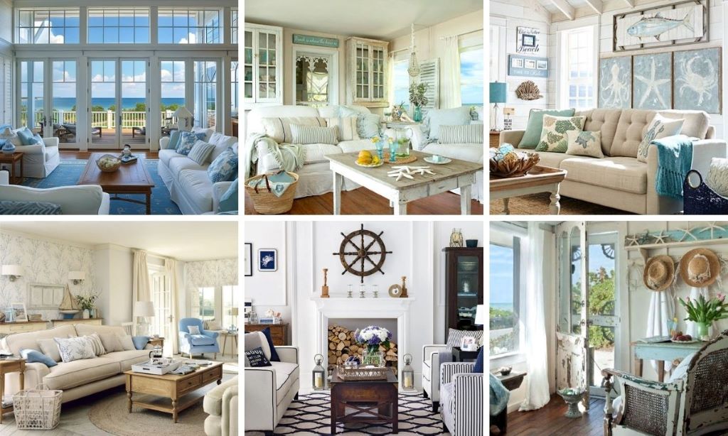 Coastal modern living room with neutral tones, natural textures, and sleek furniture