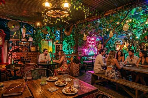 Boho House Miami interior with eclectic decor and lush greenery